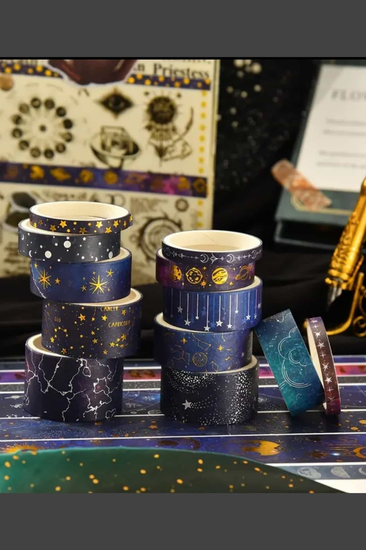 20 Adet Galaksi Washi Bant Seti Yaldızlı Kağıt Bant Özel Kutulu Uzay Washi Tape
