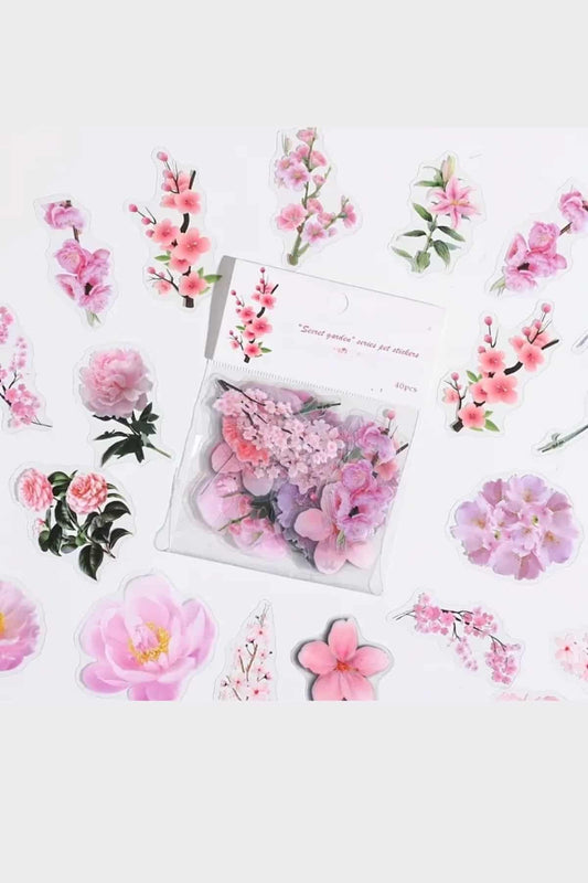 40 Adet Şeffaf Pembe Çiçek Sticker Bullet Journal Scrapbook Laptop Ajanda Planlayıcı Şeftali Çiçeği