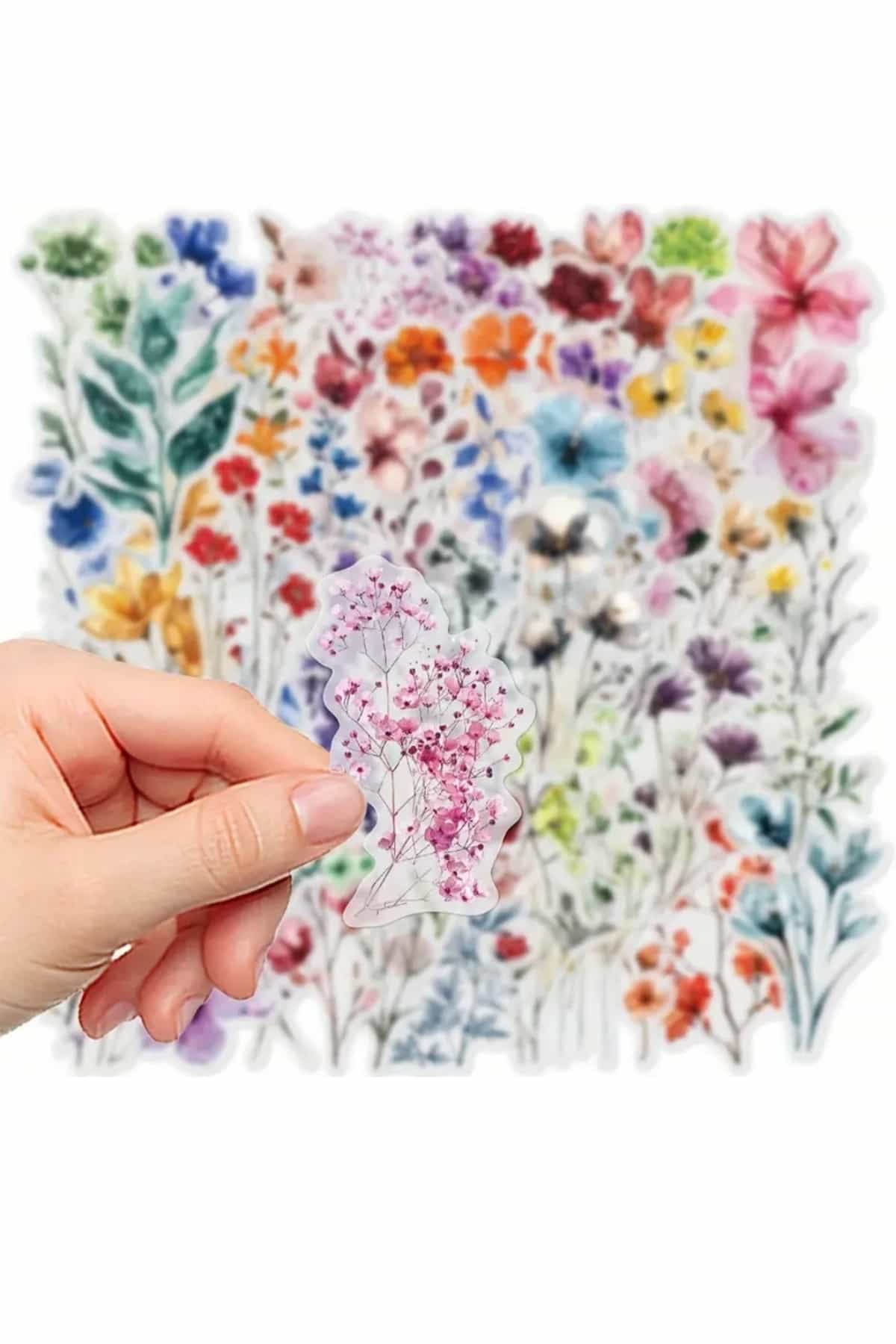 50 Adet Şeffaf Çiçek Sticker Seti Bullet Journal Scrapbook Şeffaf Sticker Laptop Ajanda Planlayıcı