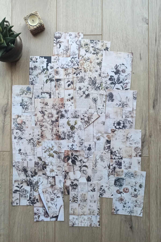20 Adet Eskitme Vintage Çiçek Temalı Scrapbook Kağıt Seti Bullet Journal Dekupaj Kağıdı