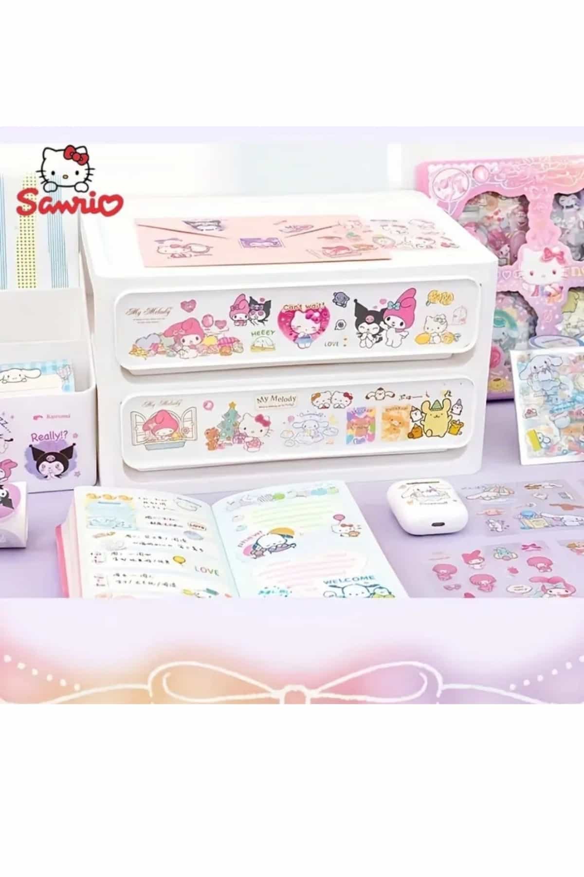 100 Sayfa 500 Adet Şeffaf Sanrio Sticker Seti Kuromi My Melody Cinnamaroll Pompom Purin Hello Kitty