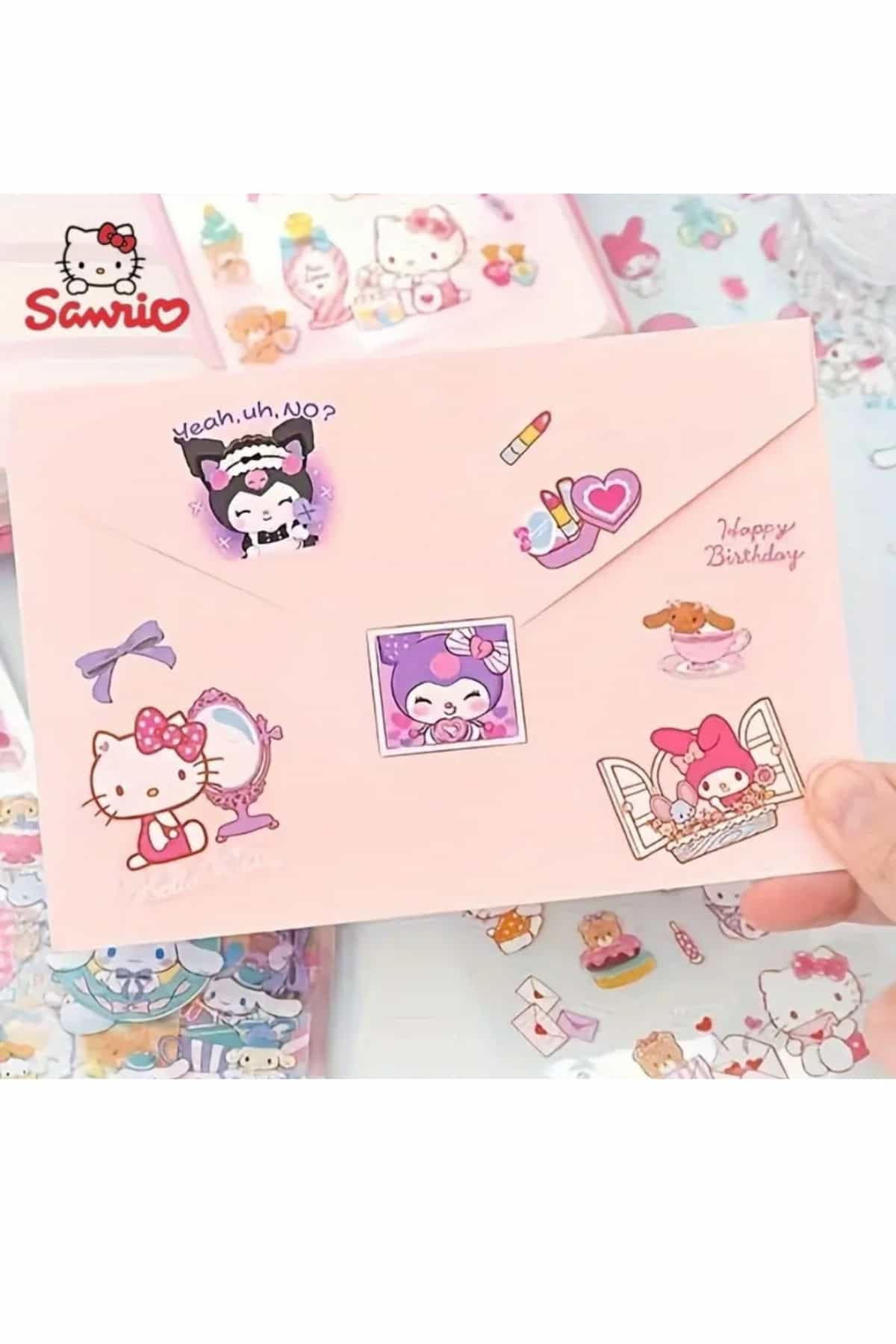 100 Sayfa 500 Adet Şeffaf Sanrio Sticker Seti Kuromi My Melody Cinnamaroll Pompom Purin Hello Kitty