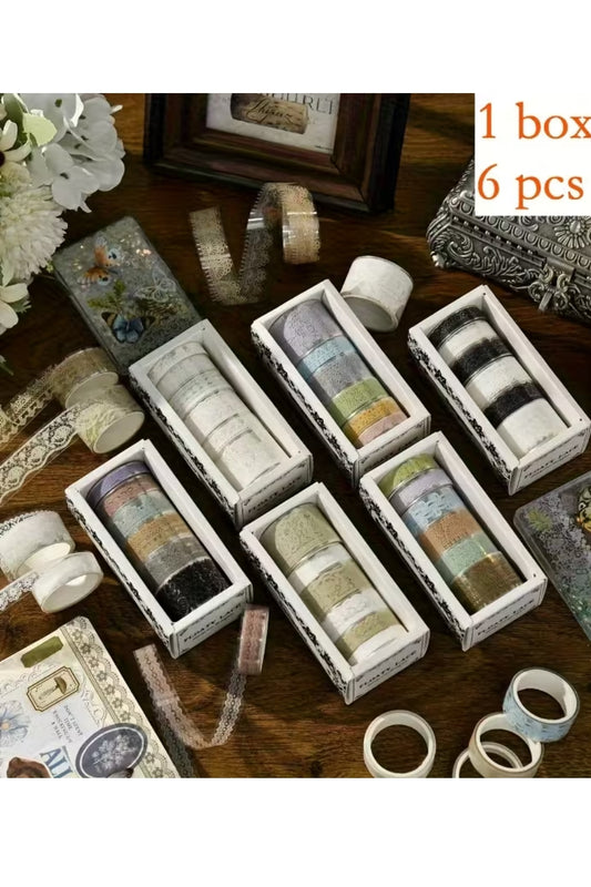 6 Rulo Şeffaf Dantel Desen Bant Scrapbook Bullet Journal Ajanda Günlük Planlayıcı