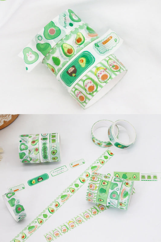 1 Kutu 4 Rulo Sevimli Avakado Washi Bant Tape Scrapbook Bullet Journal Günlük Planlayıcı Kawaii