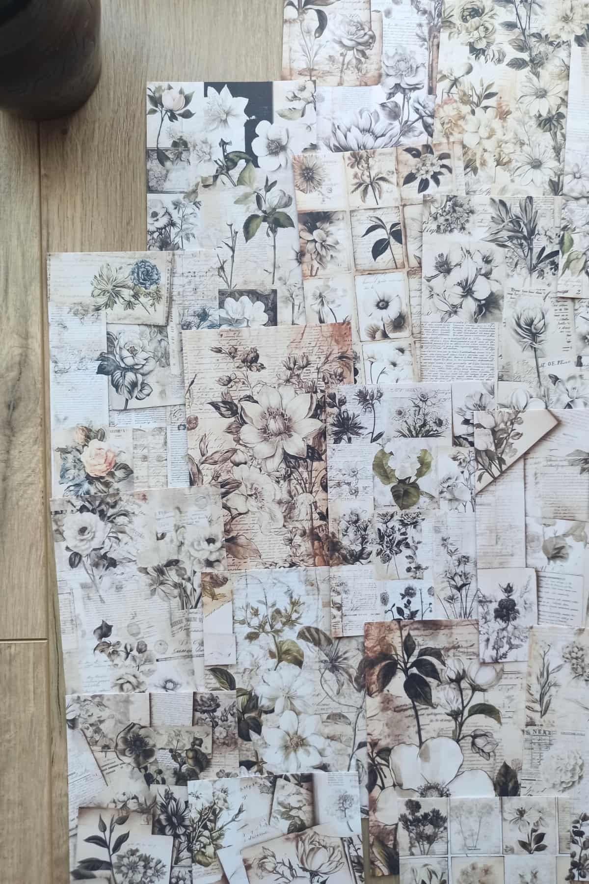 20 Adet Eskitme Vintage Çiçek Temalı Scrapbook Kağıt Seti Bullet Journal Dekupaj Kağıdı