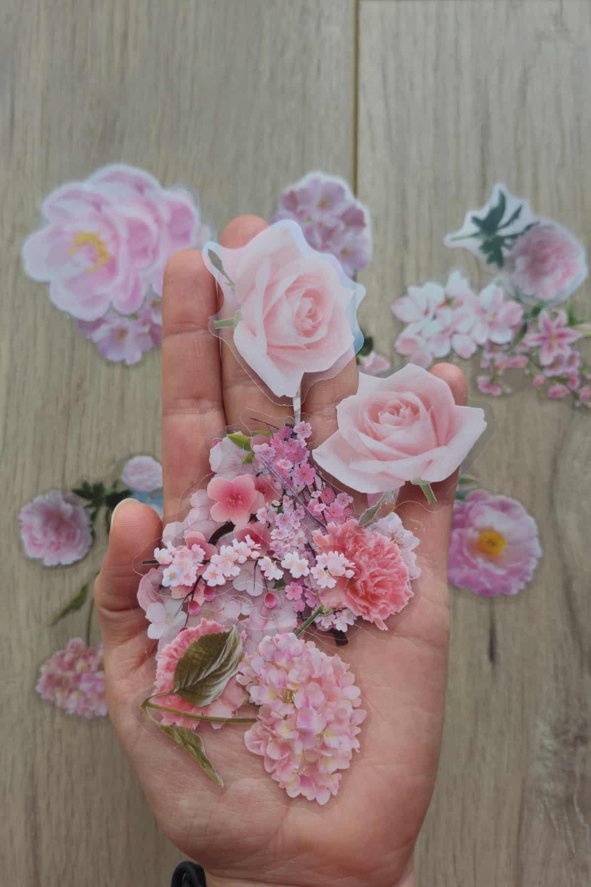 40 Adet Şeffaf Pembe Çiçek Sticker Bullet Journal Scrapbook Laptop Ajanda Planlayıcı Şeftali Çiçeği