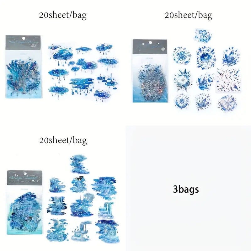 20 Adet Gümüş Yaldızlı Şeffaf Su Temalı Sticker Seti Bullet Journal Scrapbook Şeffaf Sticker Laptop Ajanda Planlayıcı
