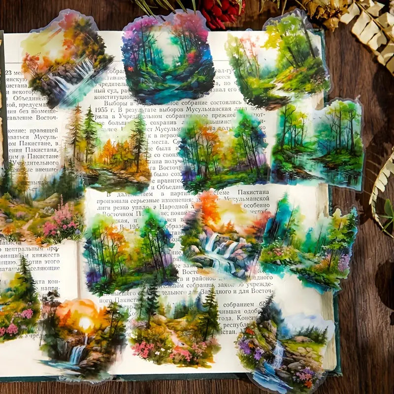30 Adet Şeffaf Manzara Sticker Seti Bullet Journal Scrapbook Şeffaf Orman Sticker Laptop Ajanda Planlayıcı