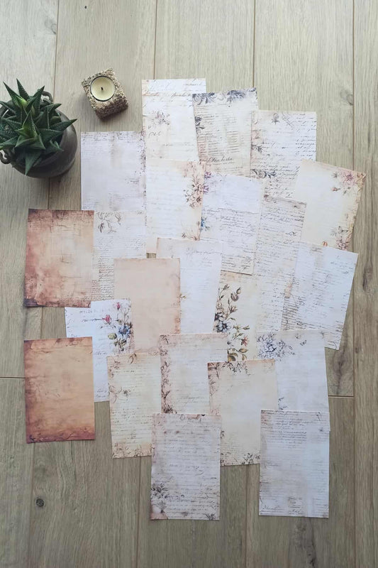 22 Adet Eskitme Vintage Yazı Temalı Scrapbook Kağıt Seti Bullet Journal Dekupaj Kağıdı