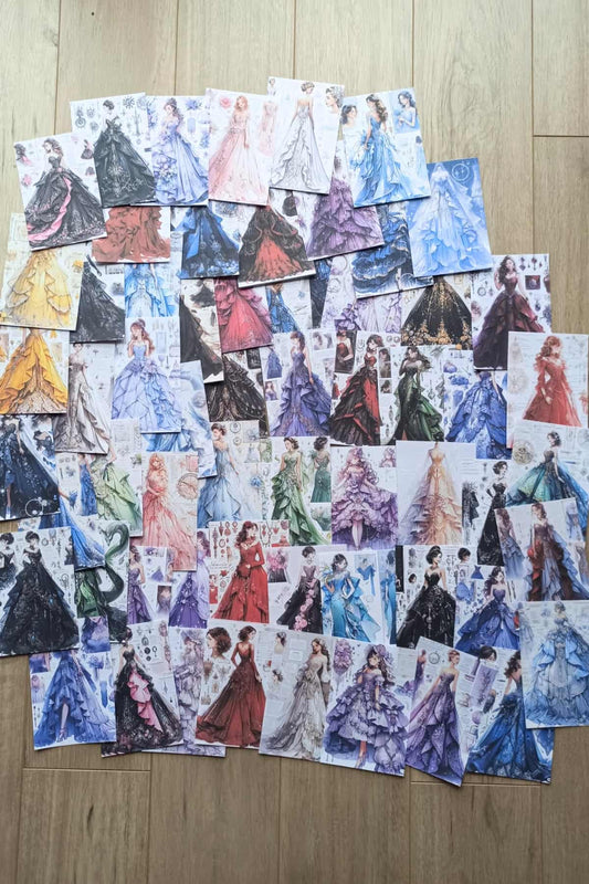 62 Adet Scrapbook Prenses Elbise Temalı Scrapbook Kağıt Seti Bullet Journal Dekupaj Kağıdı