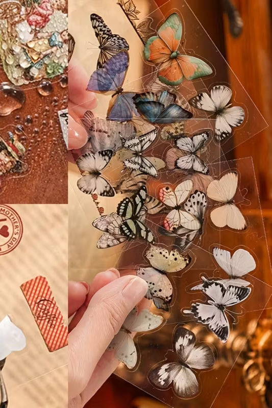 5 Sayfa 25 Adet Şeffaf Vintage Kelebek Sticker Seti Scrapbook Bullet Journal Ajanda Planlayıcı