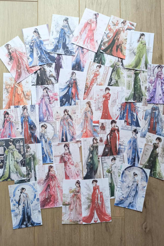 38 Adet Scrapbook Kağıt Seti Çin Japon Elibse Kız Yukata Temalı Bullet Journal Dekupaj Kağıdı