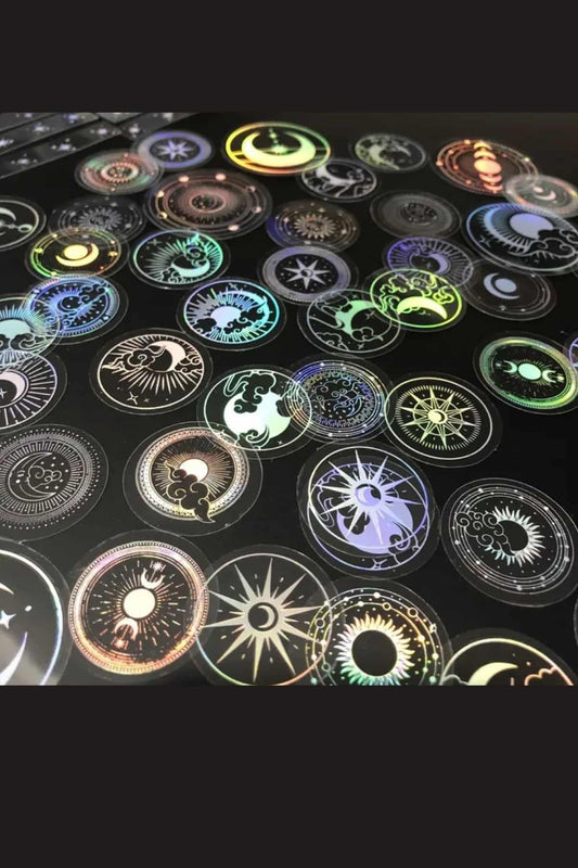 70 Adet Yuvarlak Astronomi Şeffaf Sticker Bullet Journal Scrapbook Laptop Ajanda Planlayıcı Gümüş