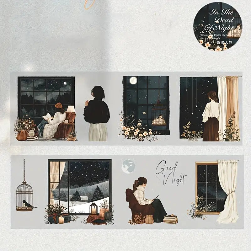 Şeffaf Gece Tema Kesimli Pet Bant Rulo 6cmx2m Scrapbook Bullet Journal Ajanda Washi Tape