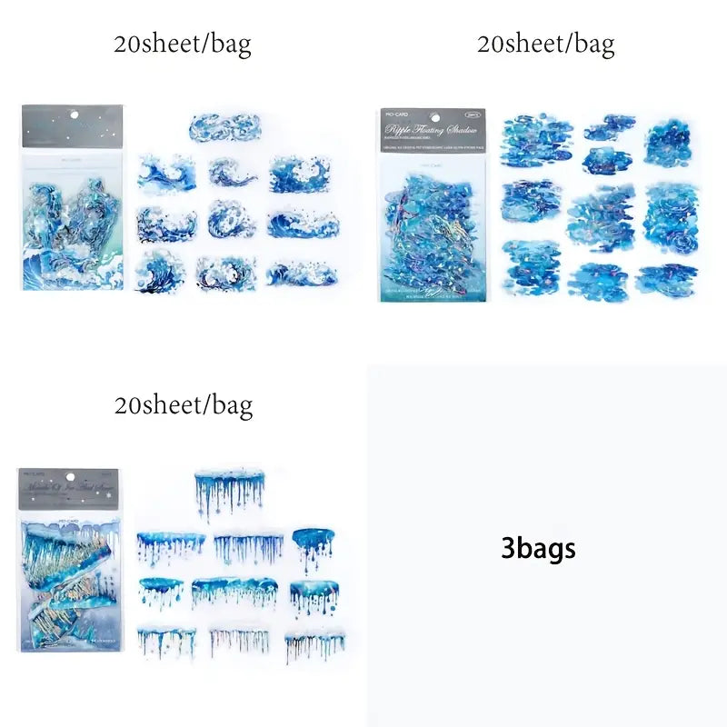 20 Adet Gümüş Yaldızlı Şeffaf Su Temalı Sticker Seti Bullet Journal Scrapbook Şeffaf Sticker Laptop Ajanda Planlayıcı