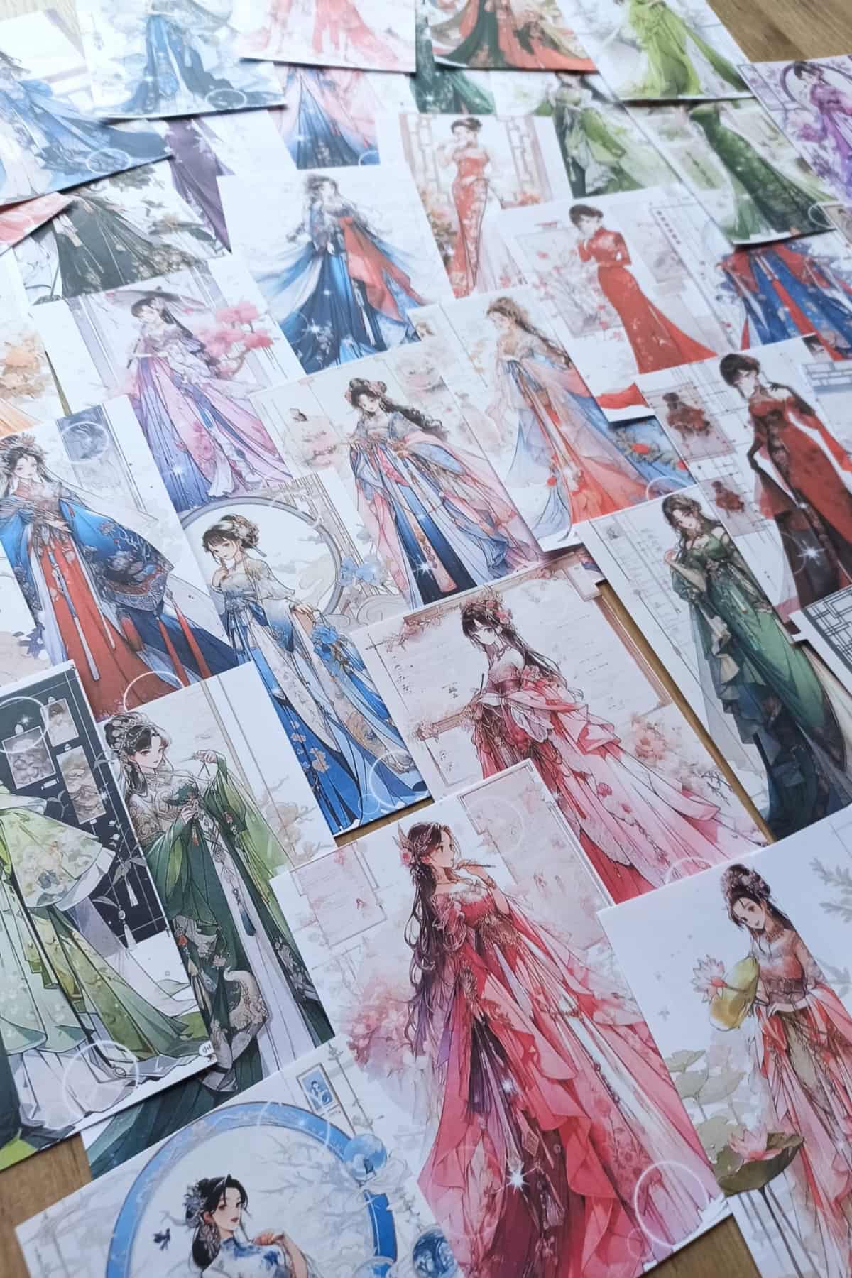 38 Adet Scrapbook Kağıt Seti Çin Japon Elibse Kız Yukata Temalı Bullet Journal Dekupaj Kağıdı