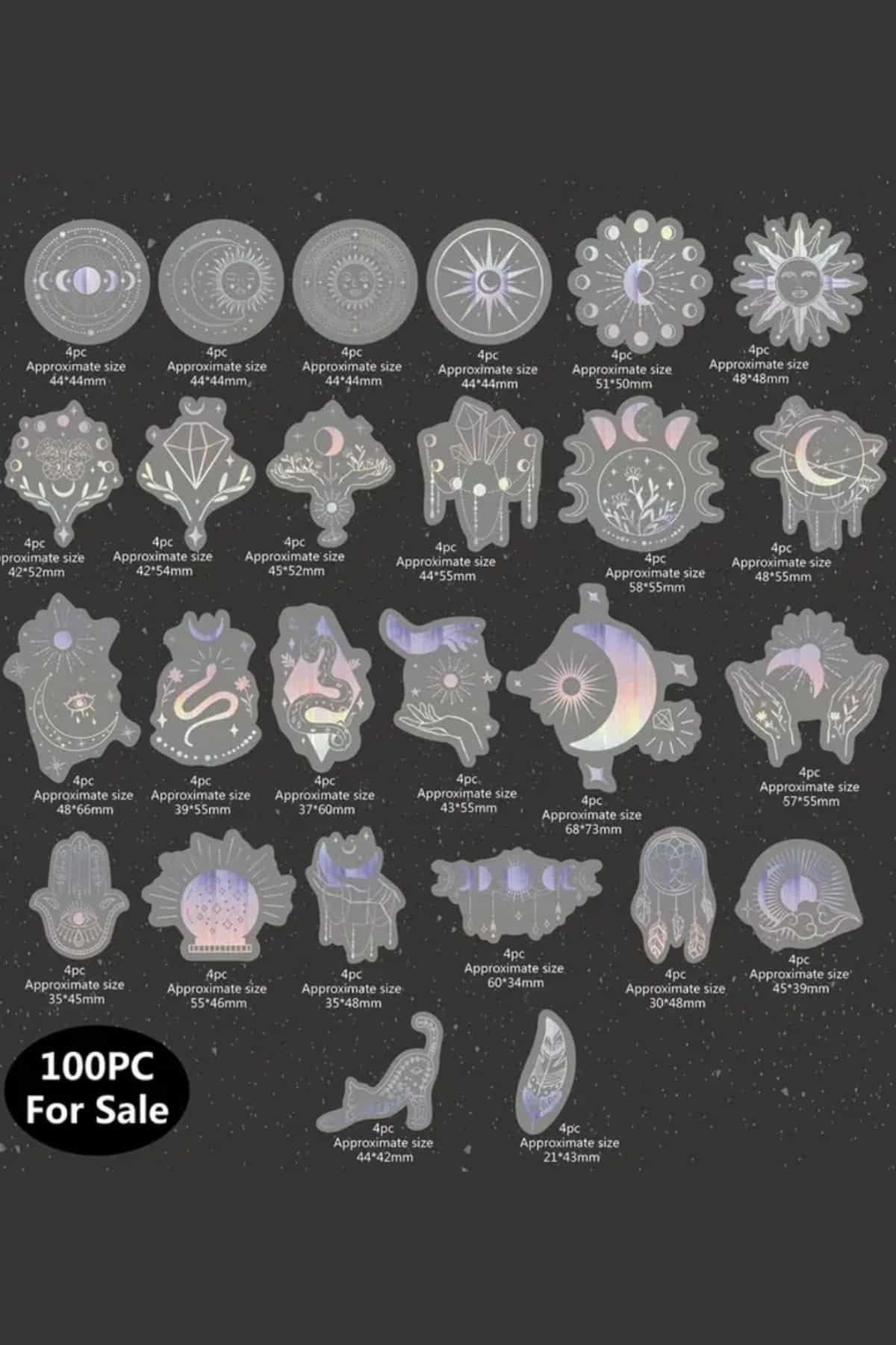 50 Adet Astronomi Şeffaf Sticker Bullet Journal Scrapbook Laptop Ajanda Planlayıcı Gümüş Lazer