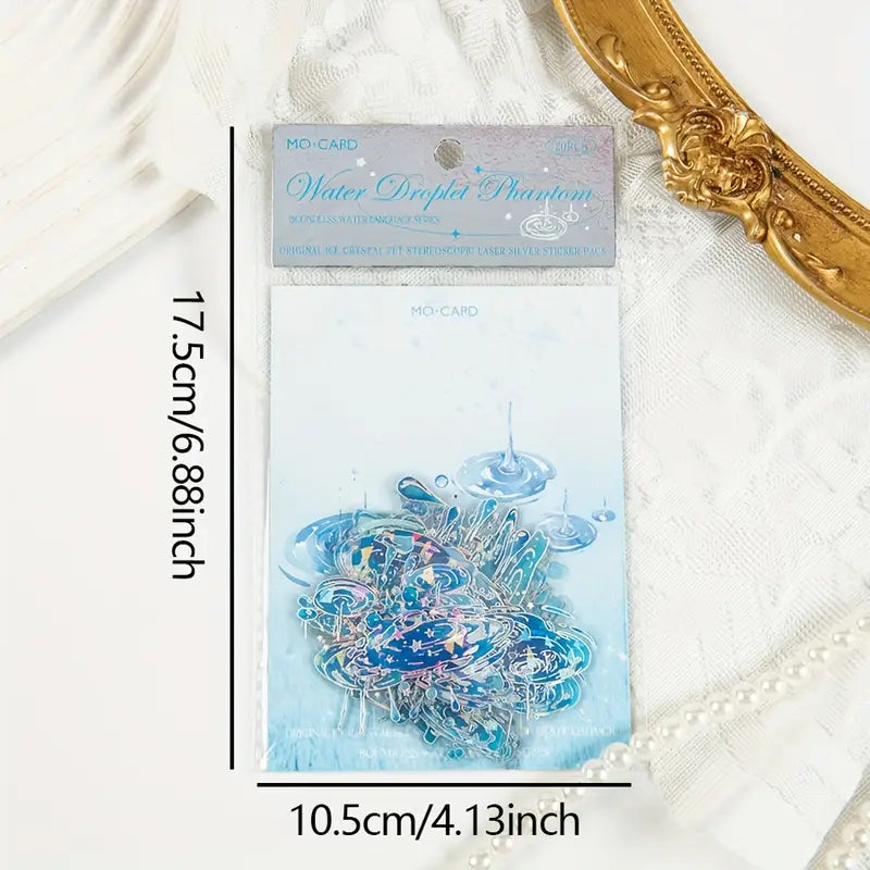 20 Adet Gümüş Yaldızlı Şeffaf Su Temalı Sticker Seti Bullet Journal Scrapbook Şeffaf Sticker Laptop Ajanda Planlayıcı