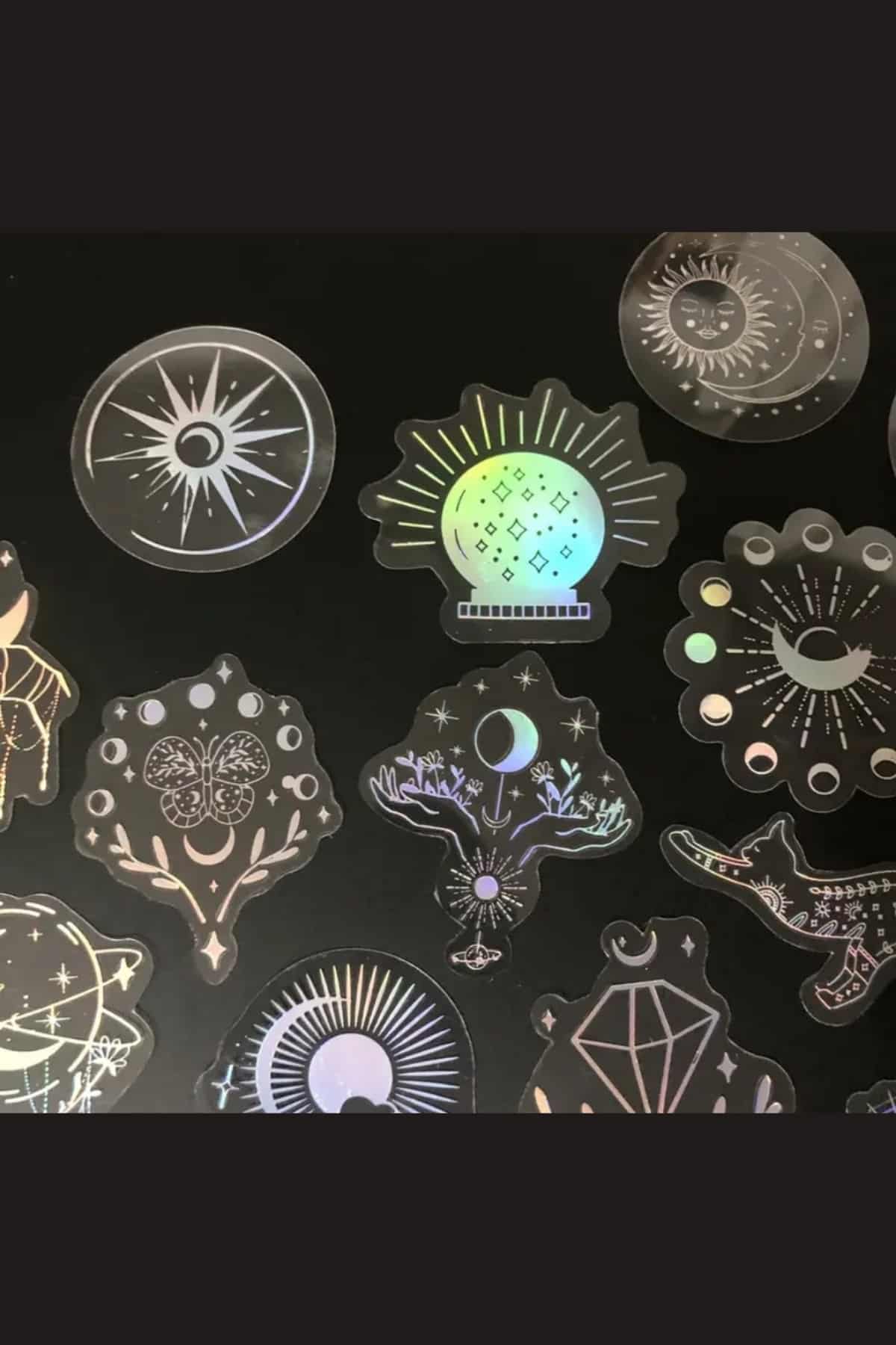 50 Adet Astronomi Şeffaf Sticker Bullet Journal Scrapbook Laptop Ajanda Planlayıcı Gümüş Lazer