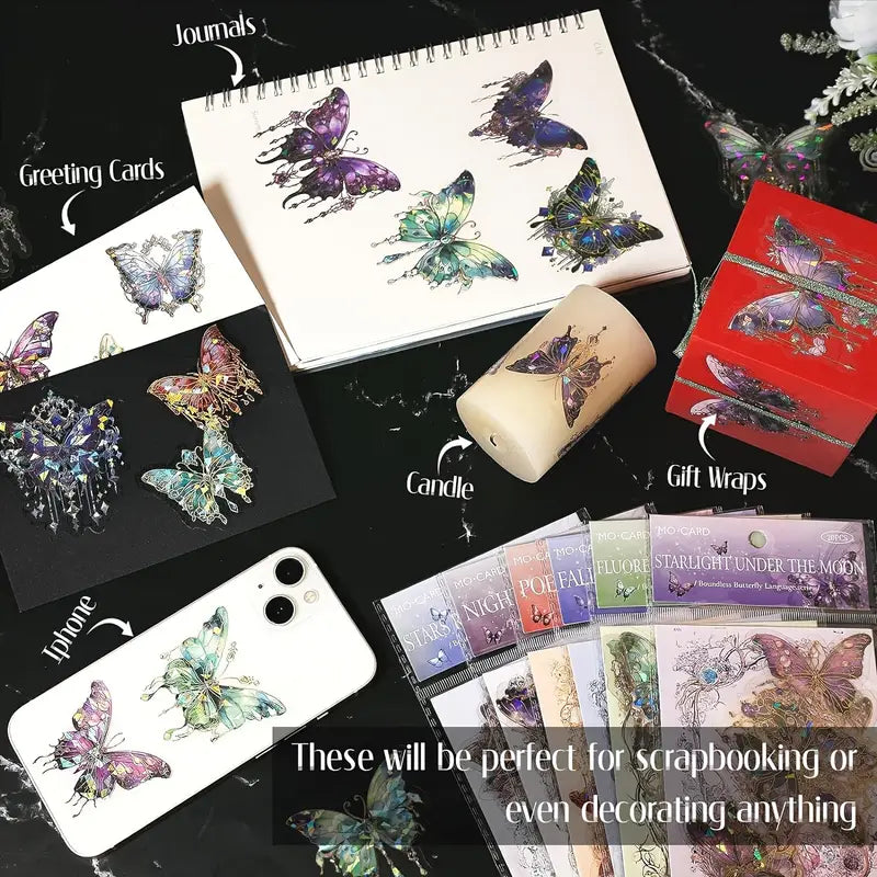 20 Adet Yaldızlı Şeffaf Kelebek Sticker Seti Bullet Journal Scrapbook Şeffaf Holografik Sticker Laptop Ajanda Planlayıcı