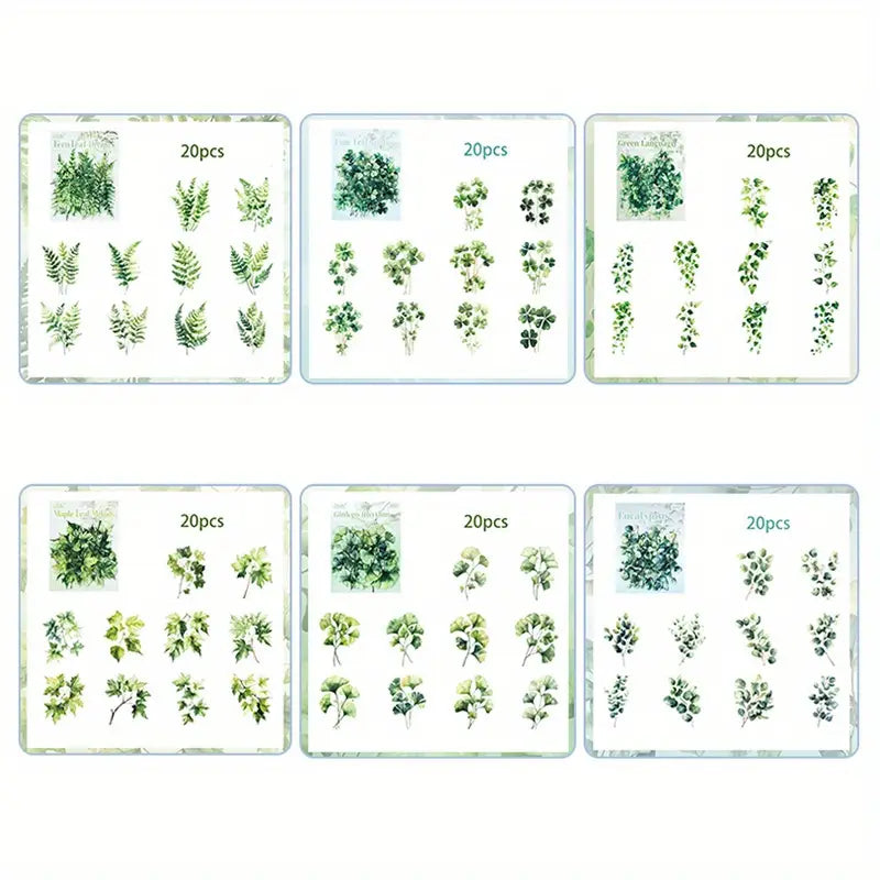 20 Adet Şeffaf Yaprak Sticker Seti Bullet Journal Scrapbook Şeffaf Yeşil Sticker Laptop Ajanda Planlayıcı