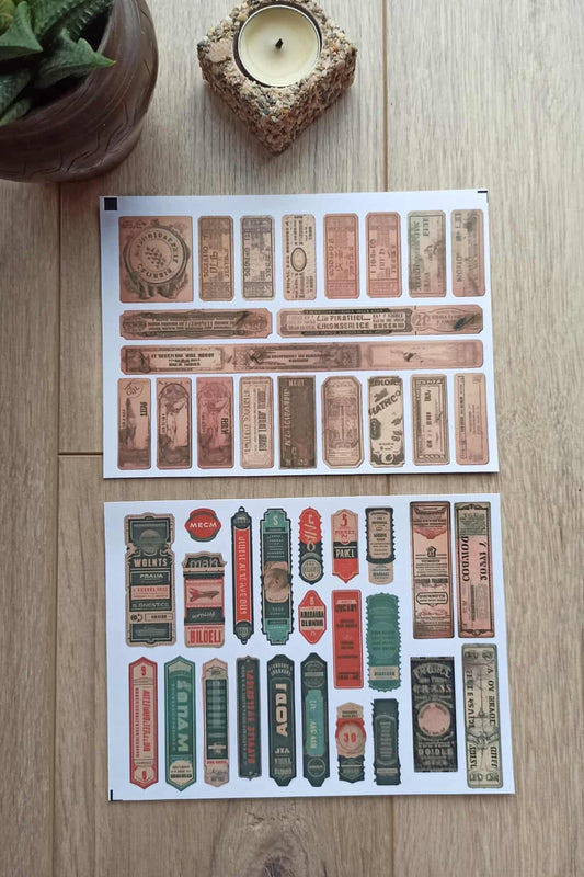 43 Adet Scrapbook Sticker Seti Bullet Journal Sticker Vintage Bilet Etiket Sticker