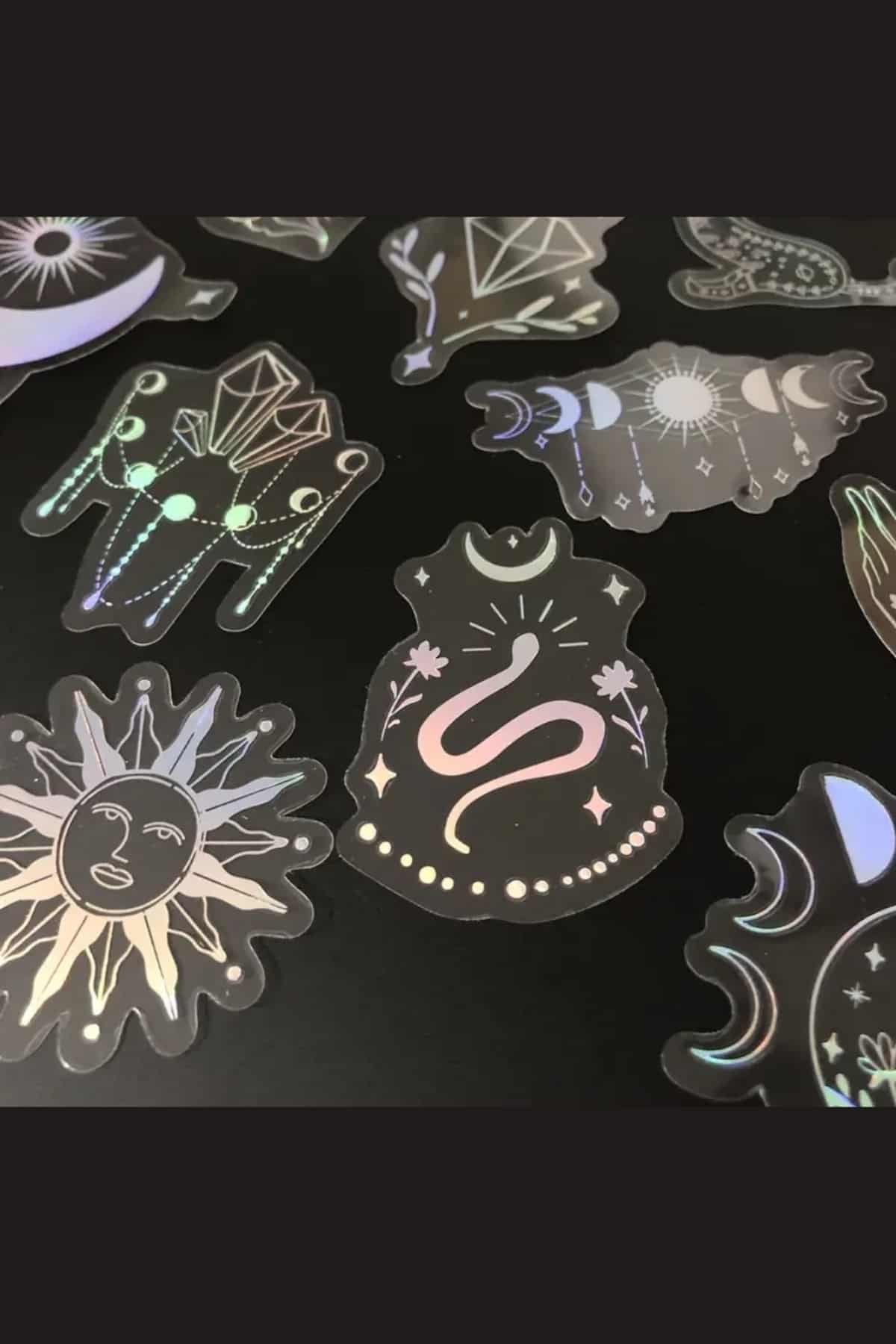 50 Adet Astronomi Şeffaf Sticker Bullet Journal Scrapbook Laptop Ajanda Planlayıcı Gümüş Lazer