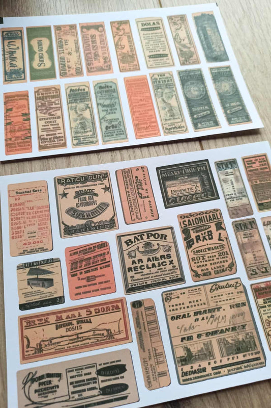 34 Adet Scrapbook Sticker Seti Bullet Journal Sticker Vintage Bilet Etiket Sticker
