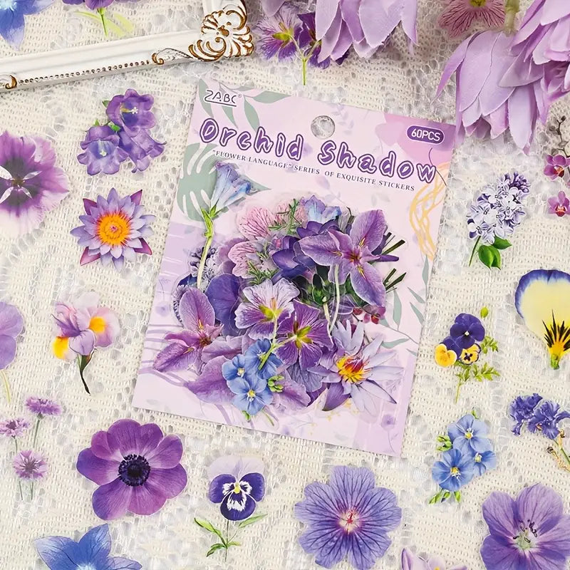 60 Adet Gerçek Görünümlü Şeffaf Çiçek Sticker Seti Bullet Journal Scrapbook Şeffaf Sticker Laptop Ajanda Planlayıcı