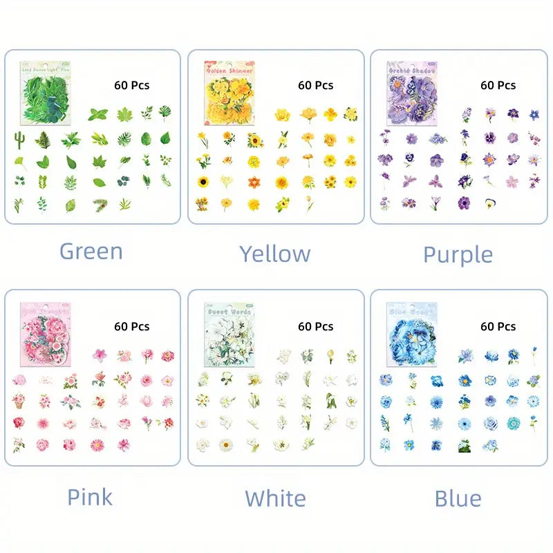 60 Adet Gerçek Görünümlü Şeffaf Çiçek Sticker Seti Bullet Journal Scrapbook Şeffaf Sticker Laptop Ajanda Planlayıcı