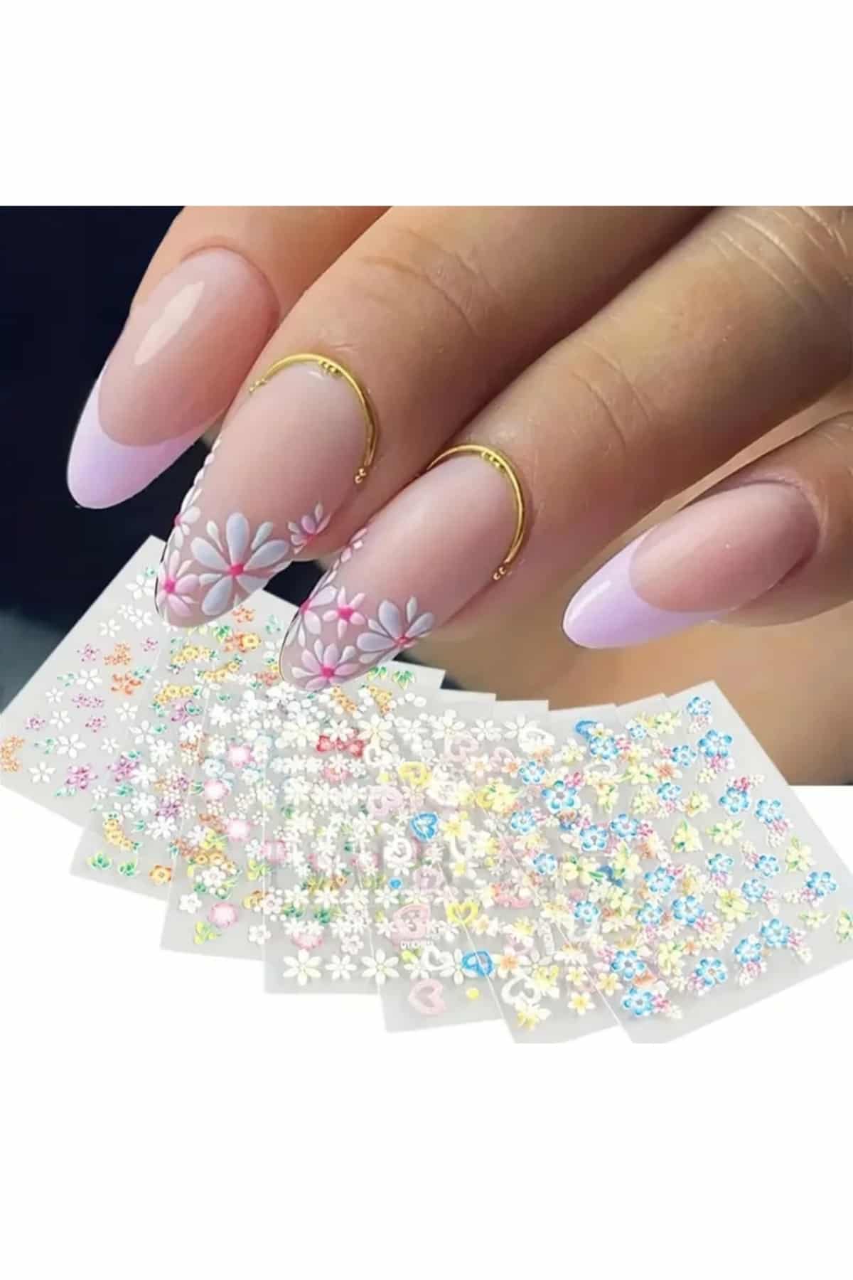 30 Sayfa Tırnak Sticker Çiçek Sticker 3D Tırnak Süsleme Mini Sticker