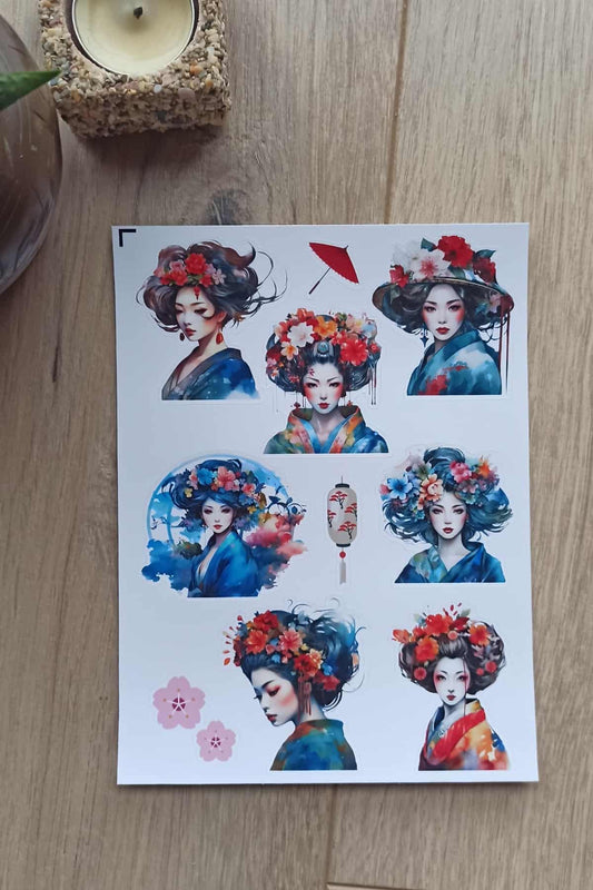 10 Adet Japon Sticker Bullet Journal Scrapbook Laptop Sticker Geisha Kadın