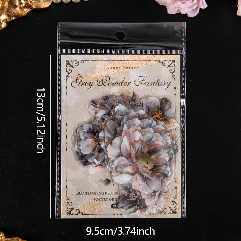 20 Adet Yaldızlı Şeffaf Çiçek Sticker Seti Bullet Journal Scrapbook Şeffaf Sticker Laptop Ajanda Planlayıcı