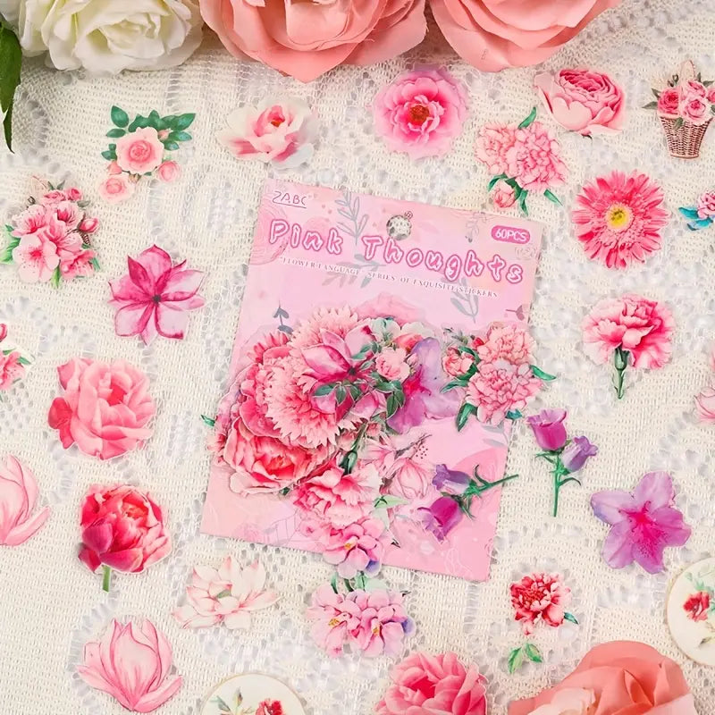 60 Adet Gerçek Görünümlü Şeffaf Çiçek Sticker Seti Bullet Journal Scrapbook Şeffaf Sticker Laptop Ajanda Planlayıcı