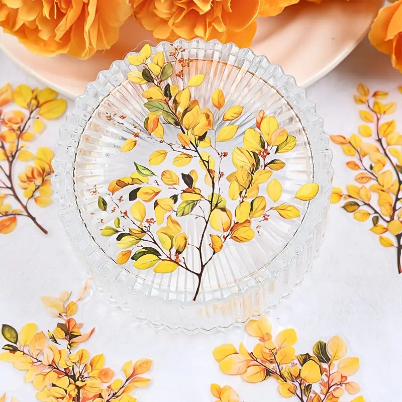 20 Adet Şeffaf Renkli Yapraklı Dal Sticker Seti Bullet Journal Scrapbook Şeffaf Sticker Laptop Ajanda Planlayıcı