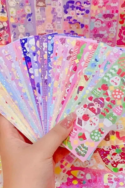 10 Sayfa Sevimli Holografik Sticker Renkli Sticker Parlak Mini Sticker