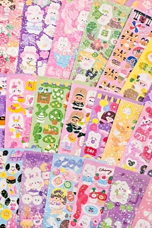 10 Sayfa Sevimli Holografik Sticker Renkli Sticker Parlak Mini Sticker