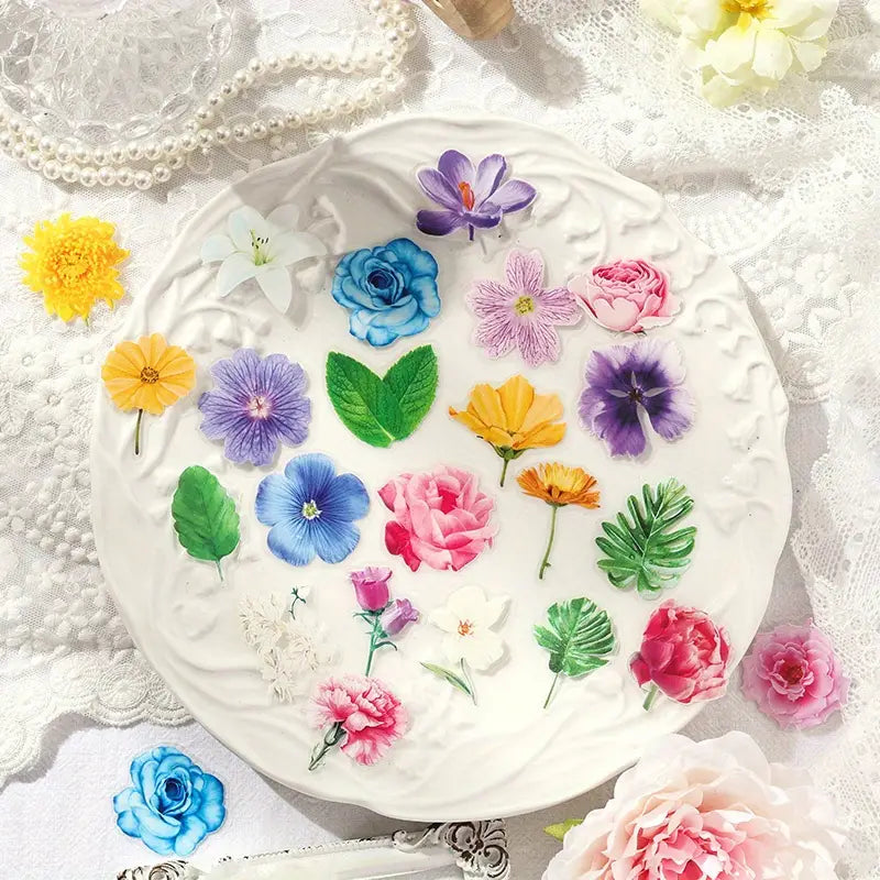 60 Adet Gerçek Görünümlü Şeffaf Çiçek Sticker Seti Bullet Journal Scrapbook Şeffaf Sticker Laptop Ajanda Planlayıcı