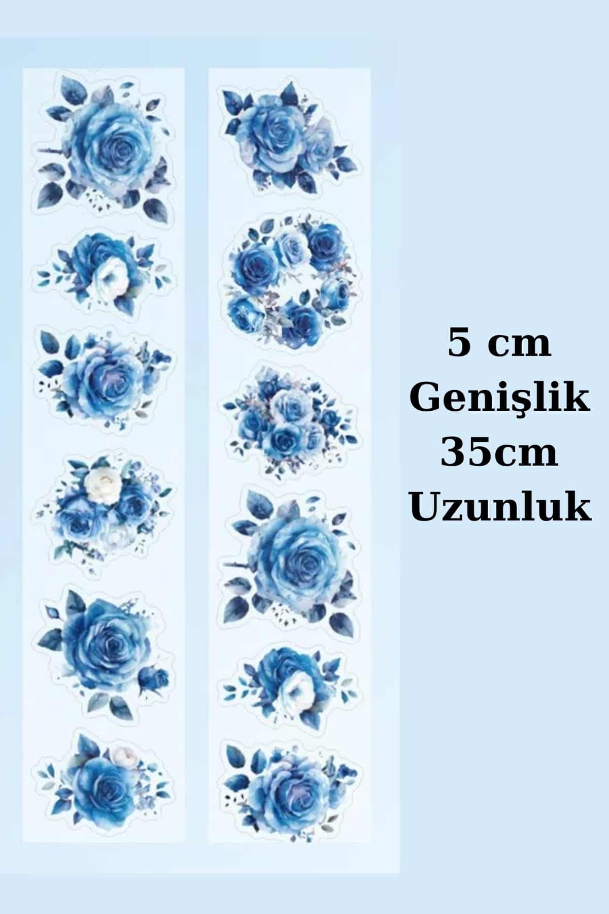 Pembe Şeffaf Çiçek Sticker Kesimli Bant Pet Tape Döngü 5x40cm Scrapbook Bullet Journal Ajanda Gül