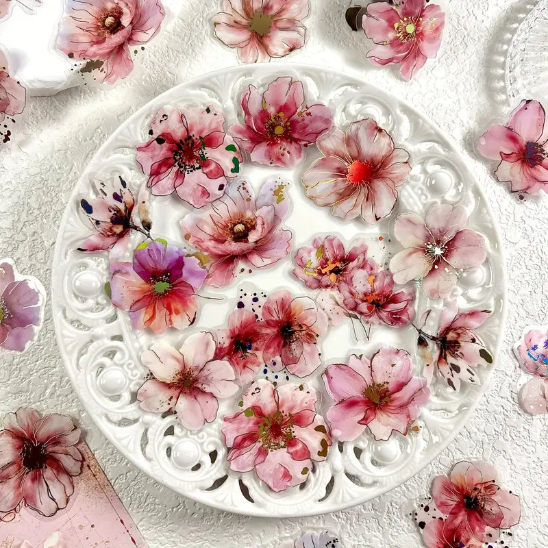 20 Adet Yaldızlı Şeffaf Çiçek Sticker Seti Bullet Journal Scrapbook Şeffaf Sticker Laptop Ajanda Planlayıcı