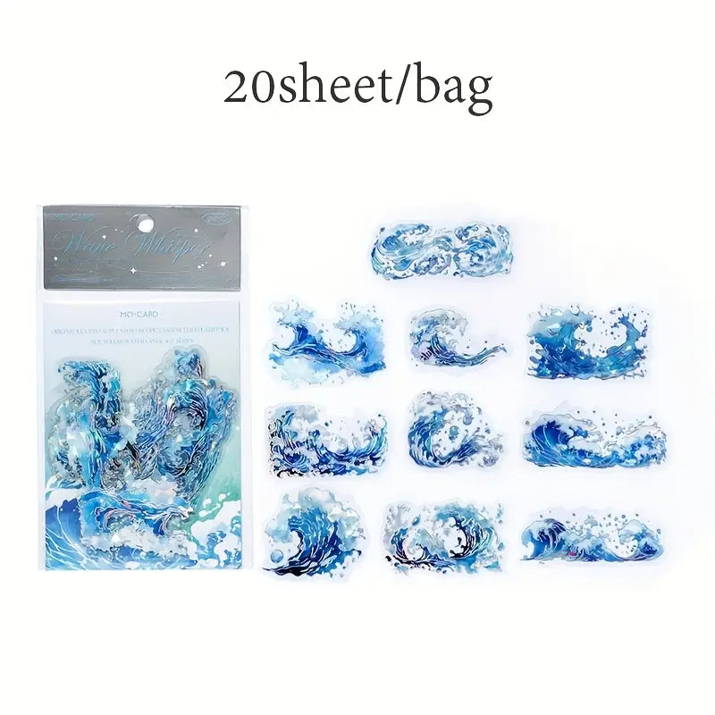 20 Adet Gümüş Yaldızlı Şeffaf Su Temalı Sticker Seti Bullet Journal Scrapbook Şeffaf Sticker Laptop Ajanda Planlayıcı