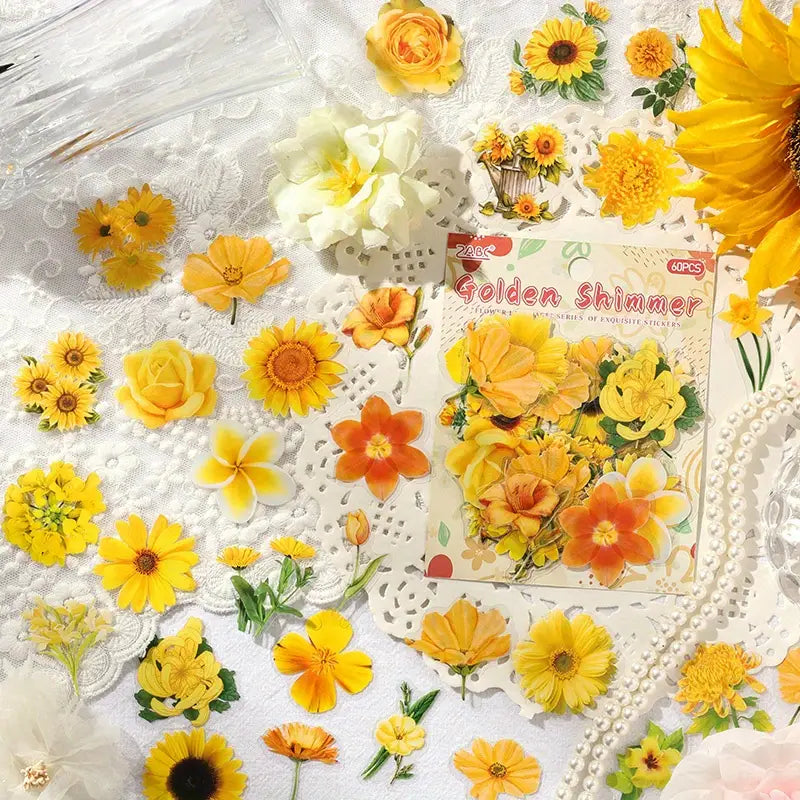 60 Adet Gerçek Görünümlü Şeffaf Çiçek Sticker Seti Bullet Journal Scrapbook Şeffaf Sticker Laptop Ajanda Planlayıcı