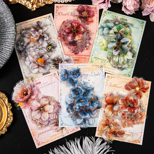 20 Adet Yaldızlı Şeffaf Çiçek Sticker Seti Bullet Journal Scrapbook Şeffaf Sticker Laptop Ajanda Planlayıcı