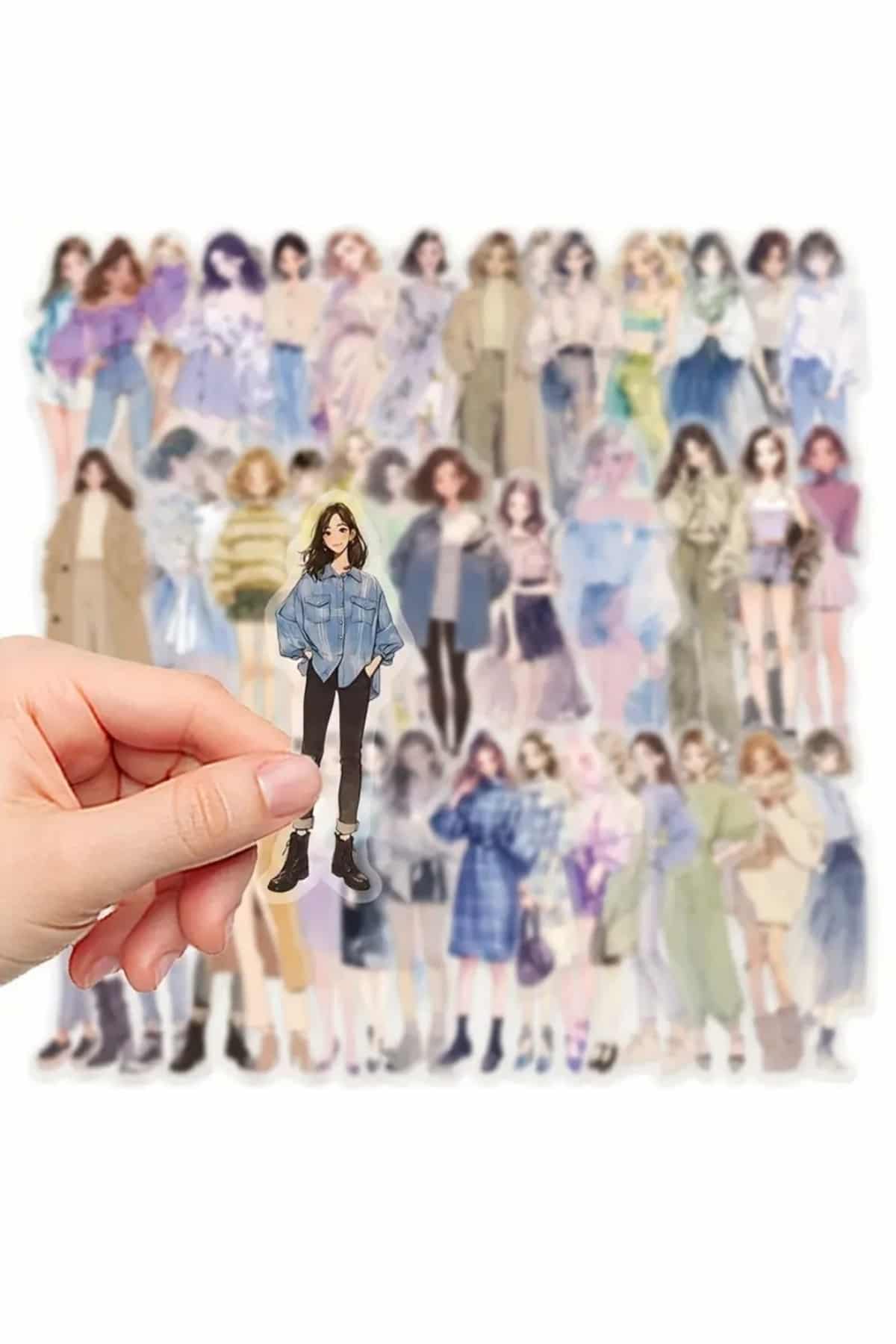 50 Adet Şeffaf Kız Sticker Seti Bullet Journal Scrapbook Şeffaf Sticker Laptop Ajanda Planlayıcı