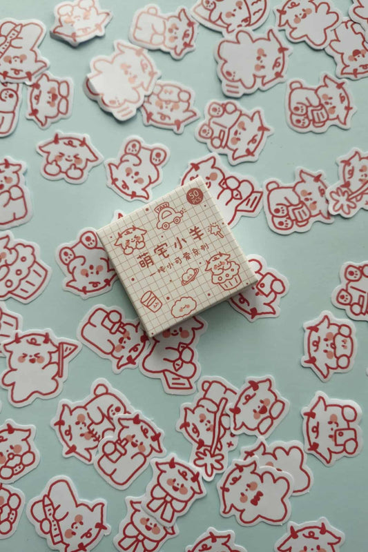 50 Adet Kawaii İnek Sticker Seti Bullet Journal Scrapbook Laptop Ajanda Planlayıcı Mini Sevimli