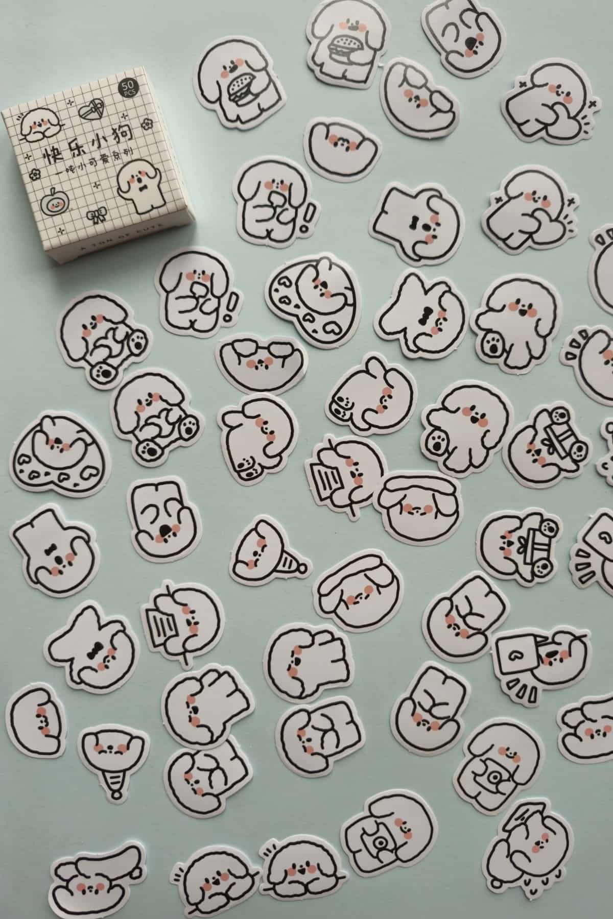 50 Adet Kawaii Köpek Sticker Seti Bullet Journal Scrapbook Laptop Ajanda Planlayıcı Mini Sevimli