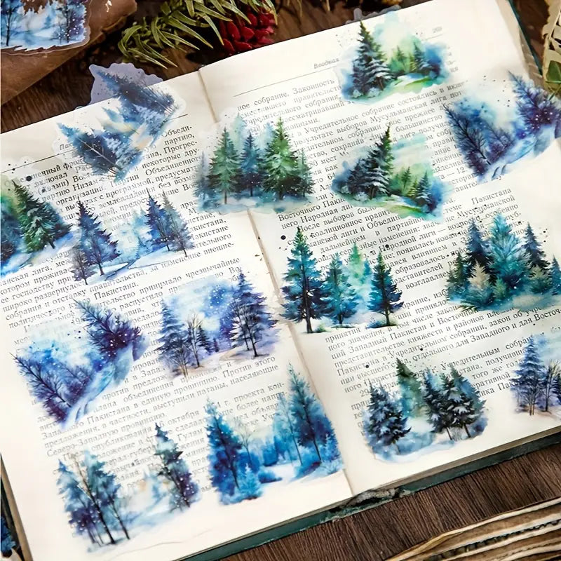 30 Adet Şeffaf Manzara Sticker Seti Bullet Journal Scrapbook Şeffaf Orman Sticker Laptop Ajanda Planlayıcı