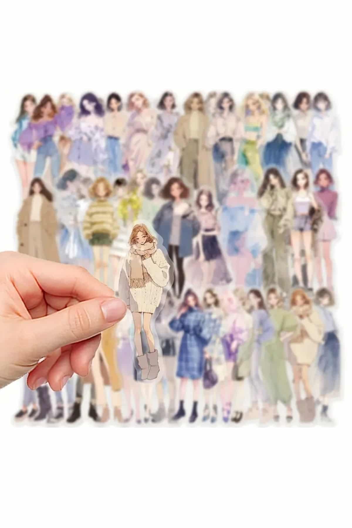 50 Adet Şeffaf Kız Sticker Seti Bullet Journal Scrapbook Şeffaf Sticker Laptop Ajanda Planlayıcı