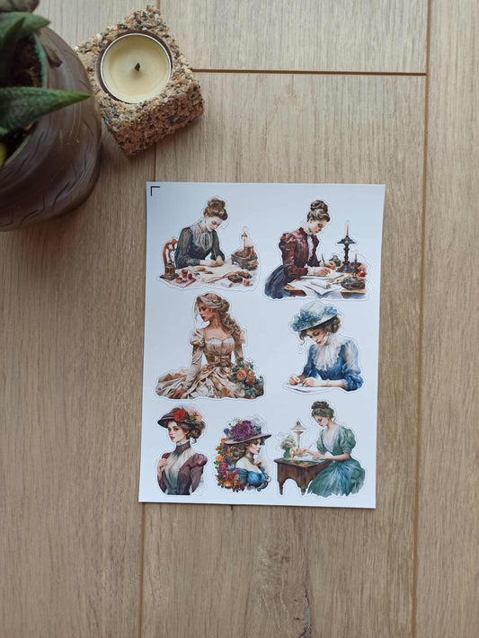 7 Adet Victorian Lady Sticker Bullet Journal Scrapbook Laptop Sticker Vintage Kadın