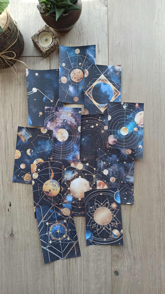 12 Adet Uzay Temalı Scrapbook Kağıt Seti Bullet Journal Dekupaj Kağıdı